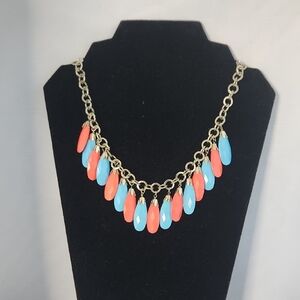 Colorful Teardrop Bead Statement Necklace – Coral & Turquoise